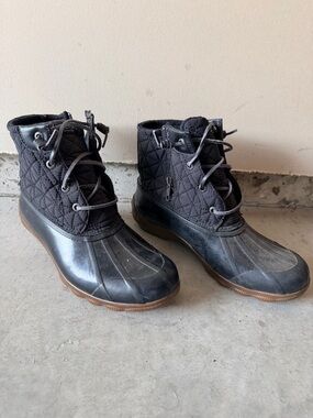 Sperry Black Quilted Lace-Up Winter Duck Boots